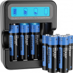 Hixon liitium AA aku, laetav 1,5 V AA aku, 3500 mWh ja 1600 pikka ts&uuml;klit, 8 tk 1,5 V AA aku koos musta kiirlaadimise LCD-ekraaniga laadijaga