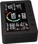 Schwarzer CO2-TVOC-PM2.5-Luftqualit&auml;tsmonitor, 7-Zoll-Gro&szlig;bildschirm-Temperatuur-Feuchtigkeits-Gasdetektor, f&uuml;r das B&uuml;ro zu Hause in der K&uuml;che (EU-Stecker 100 bis 240 V)