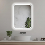 50 x 70 cm vertikaalne vannitoa peegel LED-valgustusega, valgustatud vannitoa peegel koos puutetundliku l&uuml;litiga, &uuml;marad nurgad, ristk&uuml;likukujuline LED-vannitoa peegel naturaalvalge LED-esitulega