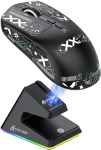 ATTACK SHARK X6 49g SUPERLIGHT hiir magnetilise laadimisjaamaga, PixArt PAW3395 m&auml;ngusensor, BT/2.4G traadita/juhtmega m&auml;nguhiir koos ribaga, 26000 DPI, X3 Upgrade hiir Win11 jaoks (Schwarzi&szlig;)