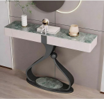 Poolkuu kujuline kitsas konsoollaud, diivanilaud 2 sahtliga, ruumi s&auml;&auml;stev s&uuml;sinikterasest raam, dekoratiivne elutuppa, esikusse ja fuajeesse (must D, 140 x 35 x 92 cm)