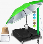 4smile Beach Parasol 180 cm - reguleeritava k&otilde;rgusega rannavarju SunnyJoy UPF 50+ p&auml;ikesekaitseks Rannavarju tuulekindel ja stabiilne - p&auml;ikesevarju koos kaitsva kattega, aia vihmavarju, roheline