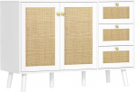 Rattan Sideboard kapp sahtlitega, valge hoiukapp 2 rotangist ukse ja 3 sahtlit s&ouml;&ouml;gituba, k&ouml;&ouml;k ja elutuba, k&ouml;&ouml;k Buffet reguleeritava riiuliga Sideboard, 120 x 40 x