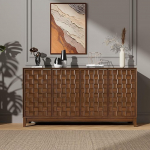 COLAMY Sideboard 150 cm Holz mit Stauraum - Modernes Sideboard f&uuml;r Wohnzimmer, K&uuml;chenschrank mit verstellbaren Einlegeb&ouml;den, Buffet Schrank mit 3D Holzfront, Walnut