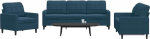 3-TLG. Sofagarnitur mit Kissen Blau Samt, Wohnzimmergarnitur modern, bequemes Velours Sofa Set inkl. Sessel, 2-Sitzer und 3-Sitzer f&uuml;r gem&uuml;tliches Wohnen und Entspannen