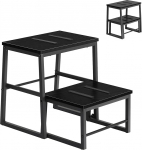 LIANTRAL 2 in 1 astmeline tool t&auml;iskasvanutele lastele, 2 astmeline puidust tool 160 kg kandev&otilde;imega, metallraam, p&otilde;randavoodi jalatugi, libisemisvastane astmeline tool k&ouml;&ouml;ki, kontorisse, matkaautosse - must