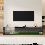 170 cm High Gloss TV Lowboard 2 sahtliga, TV kapp koos hoiuruumiga, kaasaegne TV kapp muutuva LED valgustusega, TV kapp elutuppa, klaasist vaheseinad, musta v&auml;rvi