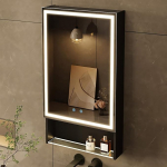 Vannitoa peeglikapp valgustusega 50 x 88 x 13 cm, 3-v&auml;rviline režiim, hoiuriiulid, h&auml;gususe eemaldamise funktsioon, pistikupesa ja USB, reguleeritav m&auml;lu, alumiinium (50 x 88 cm)