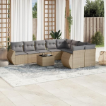 Modulares Gartensofa Beige, Garten Sofagarnitur 10-TLG. Beige mit Kissen als Gartenm&ouml;bel Set aus Poly Rattan