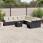 11-TLG. Garten-Sofagarnitur Schwarz Poly Rattan mit Kissen als Garten Sofa Set