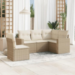 5-TLG. Garten-Sofagarnitur mit abnehmbaren Kissen Beige aus PE Rattan, Garten Sofa Set mit Stauraum und wasserabweisendem Beutel