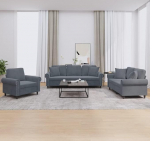 3-TLG. Sofagarnitur mit Kissen Dunkelgrau Samt, dunkelgraues Samtsofa 3-TLG. als bequemes Sofa-Set mit Polsterung, 3-teiliges Sofa in Dunkelgrau Samt, Sofagarnitur