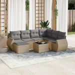 Modulares Gartensofa Set 7-TLG. Schwarz Poly Rattan Gartenm&ouml;bel mit abnehmbaren Kissen als Sofagarnitur