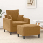 Sessel mit Hocker Set aus strapazierf&auml;higem Samt mit bequemer Sitzfl&auml;che und robustem Gestell als Sessel und Fu&szlig;hocker f&uuml;r Entspannung