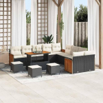 Modulares Gartensofa-Set 18-teilig schwarz und Creme Poly-Rattan mit Kissen, 18-teiliges Rattansofa f&uuml;r Garten als Outdoor-Sofagarnitur