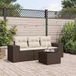4-TLG. Garten-Sofagarnitur mit Kissen in Braun aus Poly Rattan, Garten Sitzgruppe mit bequemen Kissen f&uuml;r Terrasse und Au&szlig;enbereich, Gartenm&ouml;bel PE Rattan