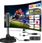 DVB-T2 siseantenn koos v&otilde;imendiga - Siseruumide antenn TV jaoks, DVB-T/T2, TV antenn 4K UHD Full HD, 360&deg; vastuv&otilde;tt kuni 500 km, tasuta saatja