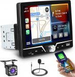 Ohraido 1 DIN autoraadio koos CarPlay Android autoga, Bluetooth autoraadio 7-tollise puuteekraaniga, autoraadio 1 DIN koos FM-raadio USB Type C SWC EQ Mirror Link tagurduskaamera + mikrofoniga