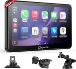 Carpuride W701 Pro traadita Bluetooth-&uuml;lekandega, kaasaskantav autoradio CarPlay & Android autoga, 7-tolline 1080p puuteekraan, MirrorLink/GPS/Siri/FM, sisaldab 3 kinnitust