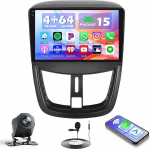 Hikity 4+64G Android 15 Autoradio f&uuml;r Peugeot 207 2006-2015, 9" Bildschirm Radio mit Wireless CarPlay Android Auto Bluetooth Navi GPS WiFi EQ Canbus und R&uuml;ckfahrkamera