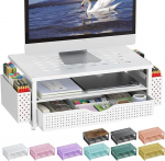 gianotter Monitor Stand, lauaorganisaator sahtli ja pliiatsihoidjaga, 2-astmeline arvutialus, laua aksessuaarid ja t&ouml;&ouml;koha organisaator (valge)