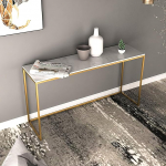 Moodne kitsas konsoollaud esikusse, koridoririiul, k&uuml;ljelaud, k&otilde;rge kunstmarmorist, koridorikapp, kitsas metallraamiga, lihtne kokkupanek (kuldne, 80 x 30 x 80 cm/31 x 12 x 31).