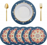 Tischsets, runde , 6er-Set, orange und blaues Mandala auf Boho-Esstisch-Tischsets, K&uuml;chen-Tischset, hitzebest&auml;ndige
