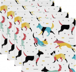 Stoff-Tischsets, waschbare Tischsets f&uuml;r Esstisch, 4er-Set,Cartoon Tier Haustier Hunde