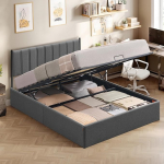 VASAGLE Voodiraam Voodiraam 160 x 200 cm Klapptaldrik alusega voodi all H&uuml;draulikas&uuml;steem kaasaegne lihtne kokkupanek tumehall RMB615G02