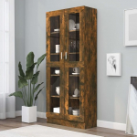 Willood Vitriinkapp Raamaturiiul Arhiivikapp B&uuml;rookapp Vitriinkapp Raamaturiiul Sideboard Suitsutatud Tamm 82,5 x 30,5 x 185,5 cm Puitmaterjal
