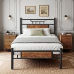 VECELO 90 x 200 cm tavaline platvormraam puidust peatoega, kvaliteetne terasest lamellidega karkass, voodi all hoiukoht, lihtne kokkupanek, pruun