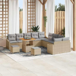 Modulares Terrassen-Set Schwarz, Gartensofa-Set 13-teilig mit Kissen und Stauraum als Outdoor-Sofa-Gruppe, Poly Rattan Gartenm&ouml;bel-Set mit 4 Armsofa, 6 Zweisitzern, 2 Hockern, 1