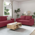 3-teiliges Sofa-Set weinrot mit Kissen aus weinrotem Polyester Stoff, weinrotes 3-teiliges Sofaset als 3er Sofa-Set weinrot Stoff f&uuml;r Ihr Zuhause