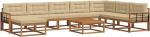 Gartenm&ouml;bel komplekt 9-TLG. Outdoor Sitzgruppe aus massivem Akazienholz, Modular Sofa mit beigen Kissen f&uuml;r Terrasse, Garten und Balkon, Gartengarnitur mit Tisch und Hocker.