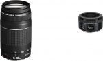Canon EF 75-300 mm F4.0-5.6 III suumobjektiiv (58 mm filtrikeermega) must & EF 50 mm F1.8 STM objektiiv (58 mm filtrikeermega) must