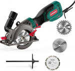 HYCHIKA Mini ketassaag 750 W 3500 rpm 3 saeteraga (115 ja 125 mm), m&otilde;&otilde;tkava, l&otilde;ikes&uuml;gavus 48 mm (90&deg;), 32 mm (45&deg;), kompaktne ketassaag puidule, plaatidele ja pehmele metallile.