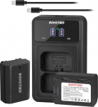 NP-FZ100 2500mAh asendusakude pakett koos kahe laadijaga Sony A7III, A7IV, A7C, ZV-E1, FX3, FX30, A6600, A6700, Alpha 9, Alpha 9S, A7R III, A7R IV ja A7R V digikaamerate jaoks.