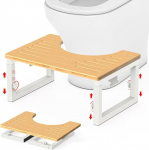 GLARETEX WC-tool Squat t&auml;iskasvanud kokkupandav WC-tool metallist jalg ja bambuspind reguleeritava k&otilde;rgusega bambusest vastupidav C-kujuline v&auml;ljaheide hemorroidide, k&otilde;hukinnisuse, k&otilde;hupuhituse jaoks, valge