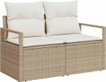 Rantry 6-teiliges Garten Sofa Set mit Kissen Beige Poly Rattan, 2-Sitzer Garten Sofa mit Kissen Beige Poly Rattan Gartenlounge Model3346261