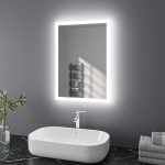 Finmrys Bathroom Mirror with Lighting, 50 x 70 cm, LED Bathroom Mirror with Touch Switch, Anti-Fog Bathroom Mirror, Dimmable, Illuminated, Cool White, Warm White, Horizontal, Vertical (19.69 x 27.56