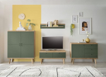 Lomadox Living Room Set Wall Unit in Oak with Green Modern 4-Piece TV Lowboard Wall Shelf Sideboard Highboard