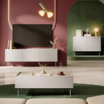 Wohnm&ouml;bel Set of Living Room Wall Unit in Cashmere with Oak, 3-Piece with Coffee Table, Lowboard, Sideboard, Modern, Handle-Free