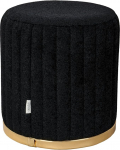 Qiyano Pouf Footstool Made of Fluffy Teddy Fabric in Black with Decorative Stitching in Shell Look for Bedroom Living Room Faux Leather Decoration in Gold Height Approx. 45 cm Colour: Black