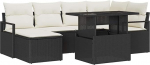 7-teilige Garten Sofa Set mit Kissen Schwarz Poly Rattan, 2-Sitzer Garten Sofa mit Stauraum & Kissen Schwarz Poly Rattan Gartenlounge Model3357590