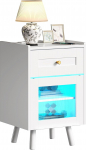 YITAHOME Nachttisch mit 7-Farbiger LED-Lichtleiste, Nachttischschrank mit Schublade und verstellbarem Regal, schwarzer Aufbewahrungs-Beistelltisch f&uuml;r Schlafzimmer, Wohnzimmer, 40x35x62cm, Wei&szlig;