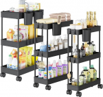 Shrivee 3 t&uuml;kki 3-tasandiline ratastega hoiuk&auml;ru, ruumi s&auml;&auml;stev mobiilne kitsas vannitoa k&auml;ru, minimalistlik universaalne k&auml;ru vannitoa ja k&ouml;&ouml;gi jaoks, must