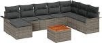 Rantry 9-teiliges Garten-Sofa-Set mit Kissen Grau Poly-Rattan Akazie Gartenlounge Model3347363