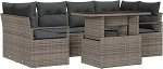 7-teiliges Garten Sofa Set mit Kissen Grau Poly Rattan, 2-Sitzer Garten Sofa mit Kissen Grau Poly Rattan Gartenlounge Model3348755