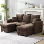 Bladez nurgadiivanikomplekt antiikpruunis, U-kujuline 3-kohaline diivan koos 2 hoiualuse jalatsi ja sahtlitega, modulaarne 3-kohaline diivanvoodi Corduroy kangast, multifunktsionaalne elamismaastiku komplekt, v&auml;ike