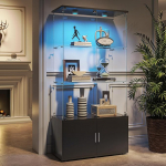 QMTXBYJ LED-valgustusega vitriinkapp, 78,5 x 35 x 164 cm, 2 klaasuksega ja 2 riiuliga seisev klaasist vitriinkapp, k&otilde;rge kapp, seisev kapp, raamaturiiul, k&ouml;&ouml;gikapp, elutoa kapp